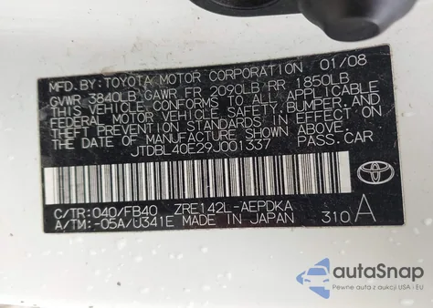 2009 Toyota Corolla Le из США, поврежденный, VIN JTDBL40E29J001337